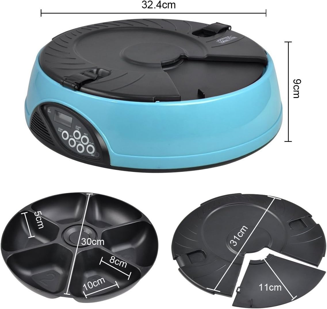 Automatic Pet Feeder 6 Meal Programmable Food Dispenser Voice Recorder LCD