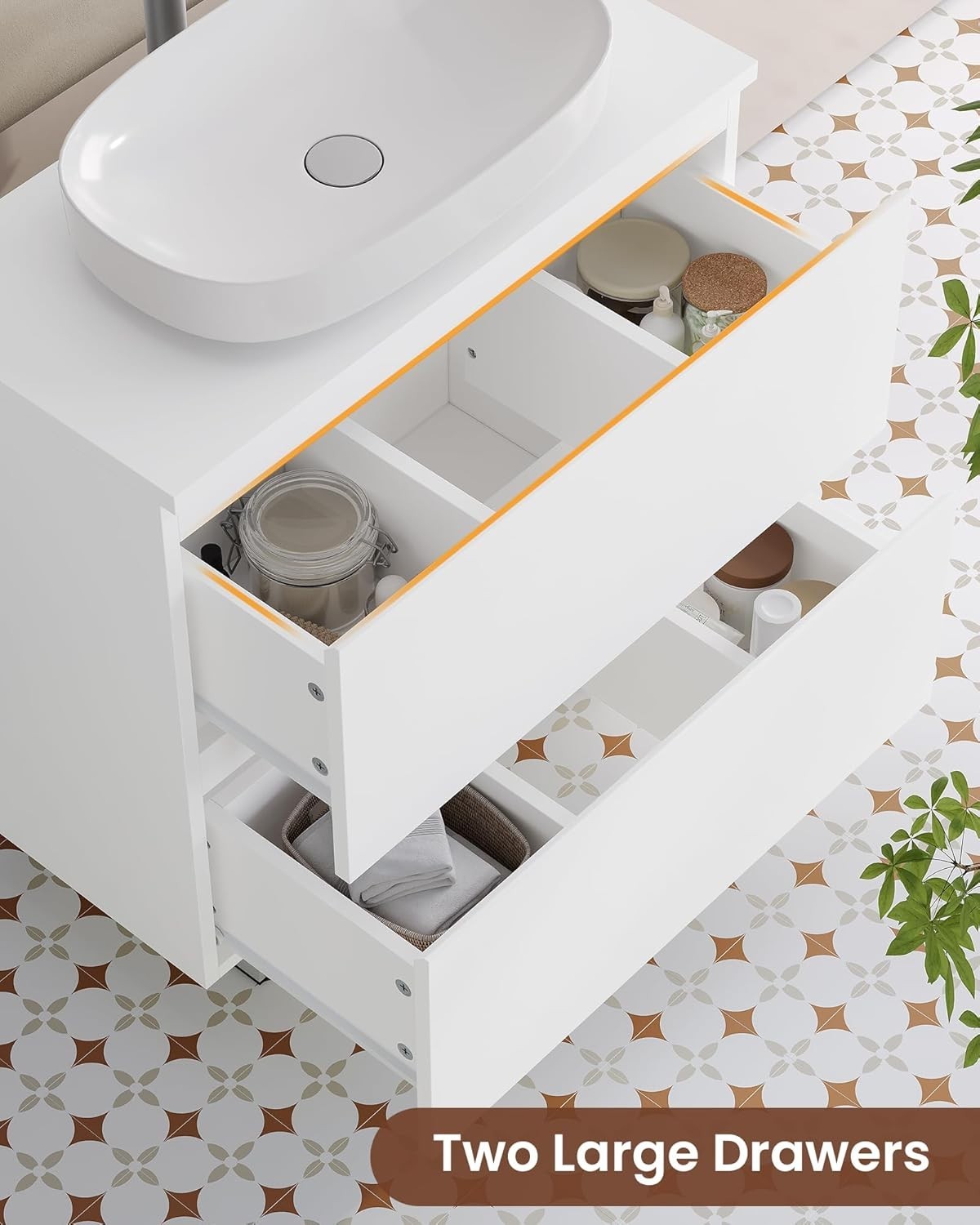 Under Sink Bathroom Cabinet White 60cm Storage Unit with 2 Drawers & Shelf