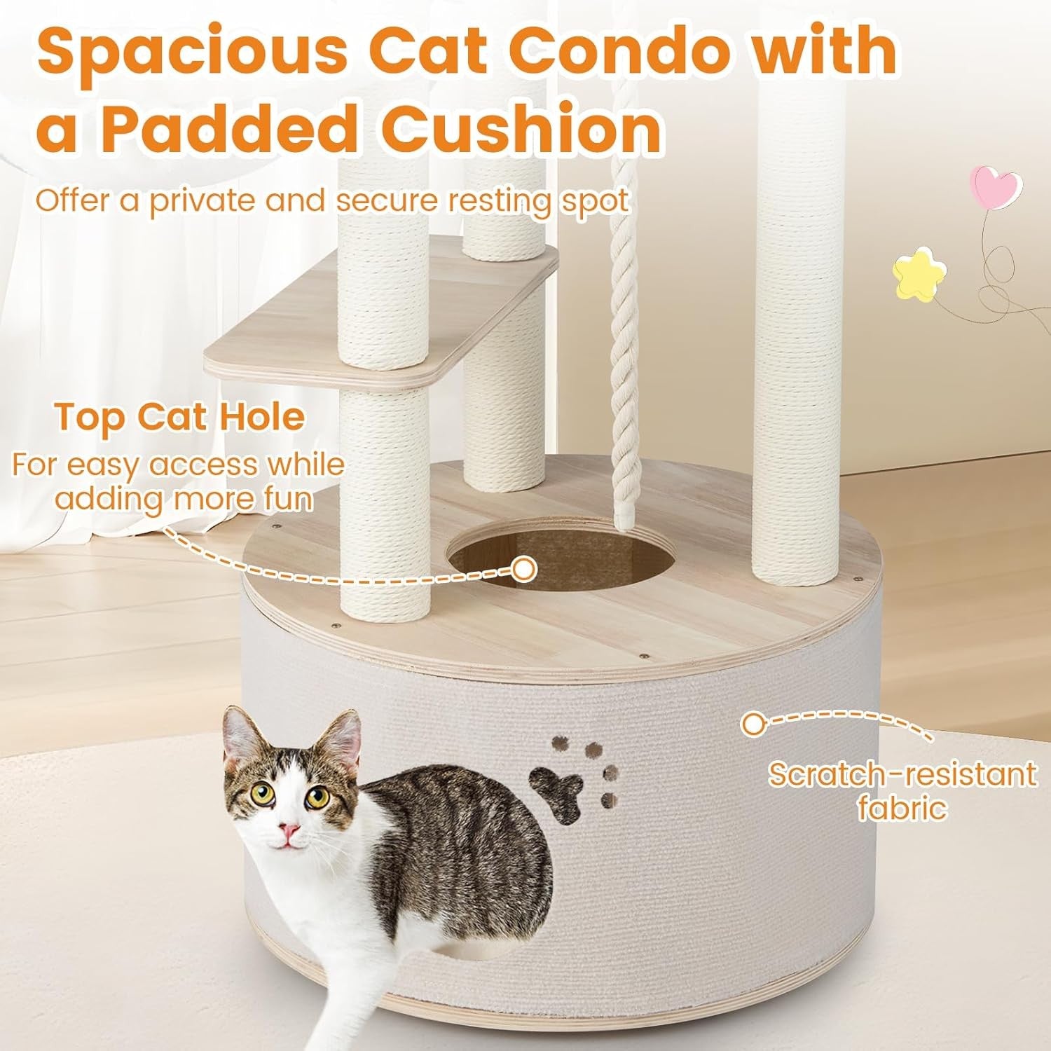 141cm Wooden Cat Tree Tower with Condo Scratching Posts Hammock Indoor