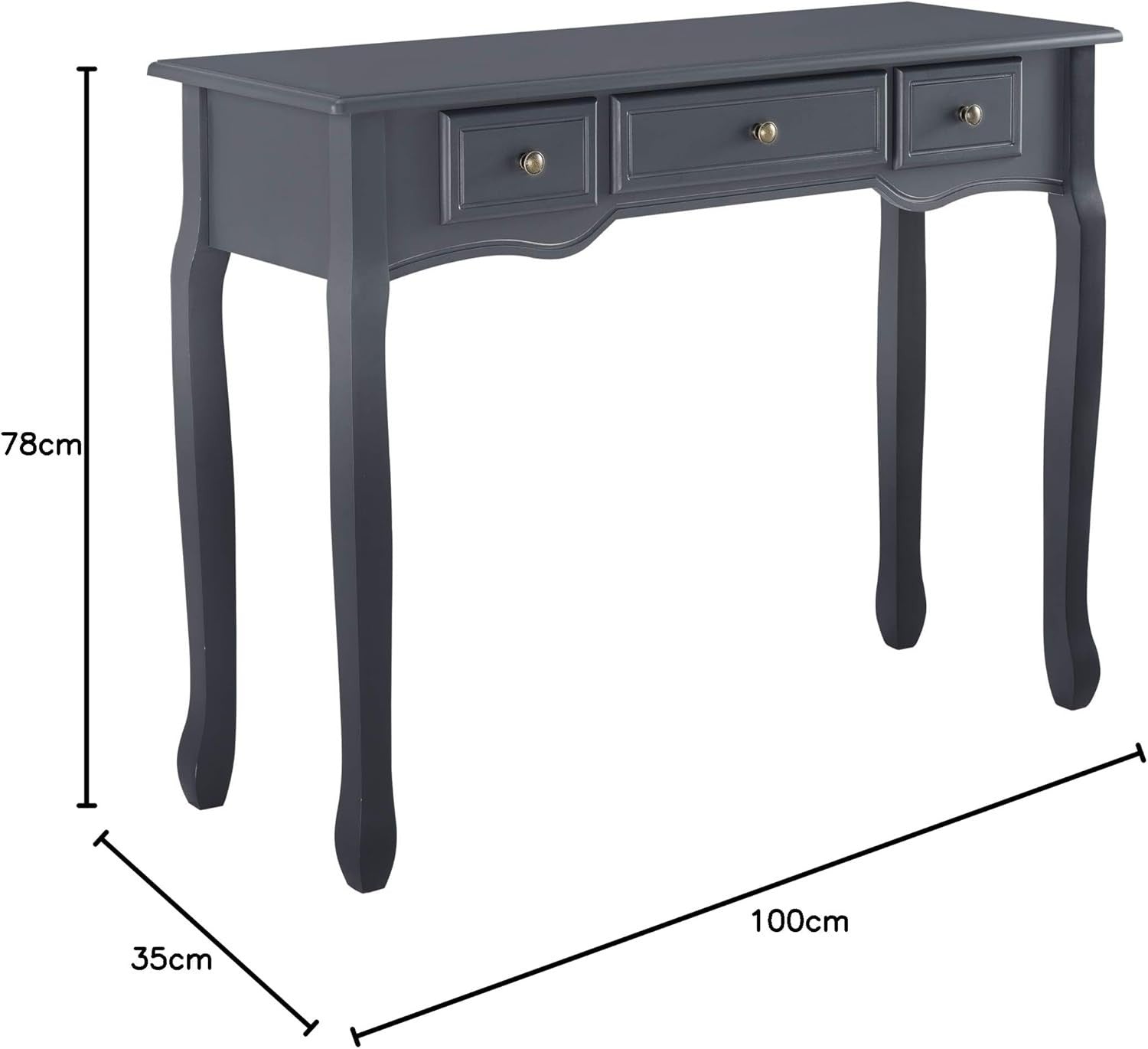 Dark Grey Console Table with 3 Drawers – Vintage Entryway Storage Unit