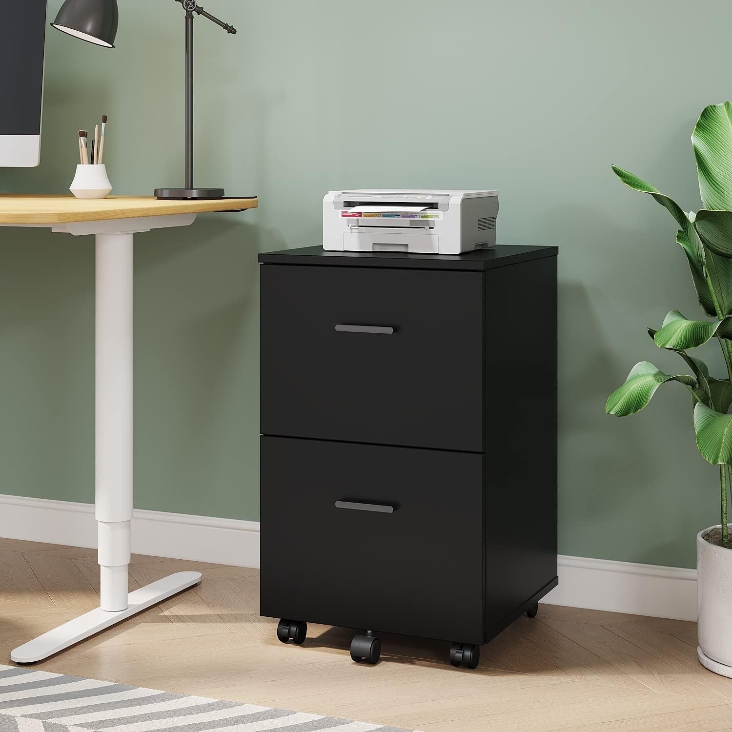 Mobile File Cabinet 2 Drawer Under Desk A4 Letter Rolling Office Storage