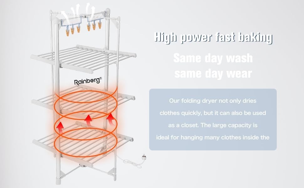 3 Tier Heated Clothes Airer XL Foldable Indoor Electric Drying Rack 36 Rails