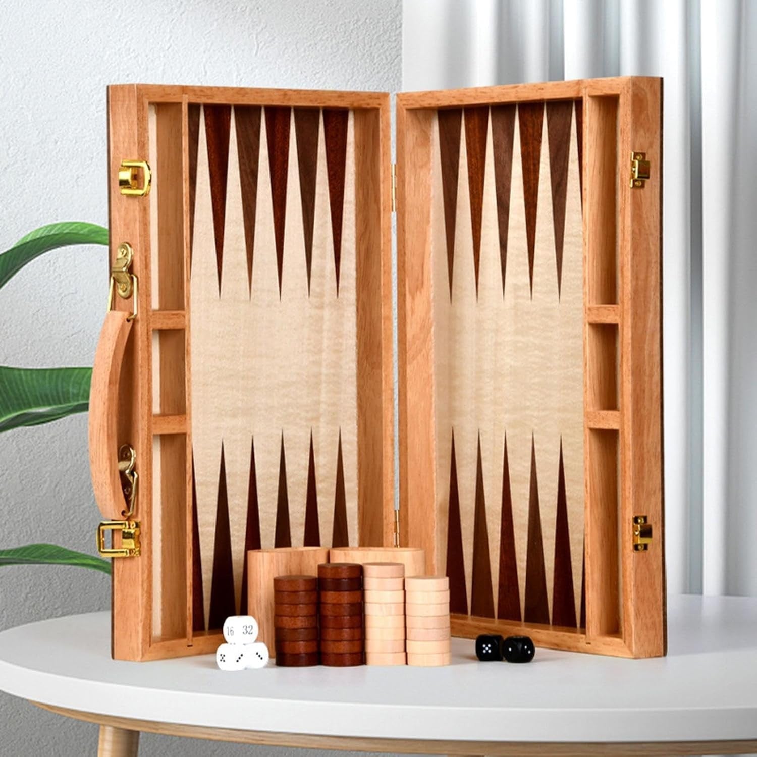 Backgammon Set Wooden Folding Board Game Lightweight Travel Desk Play
