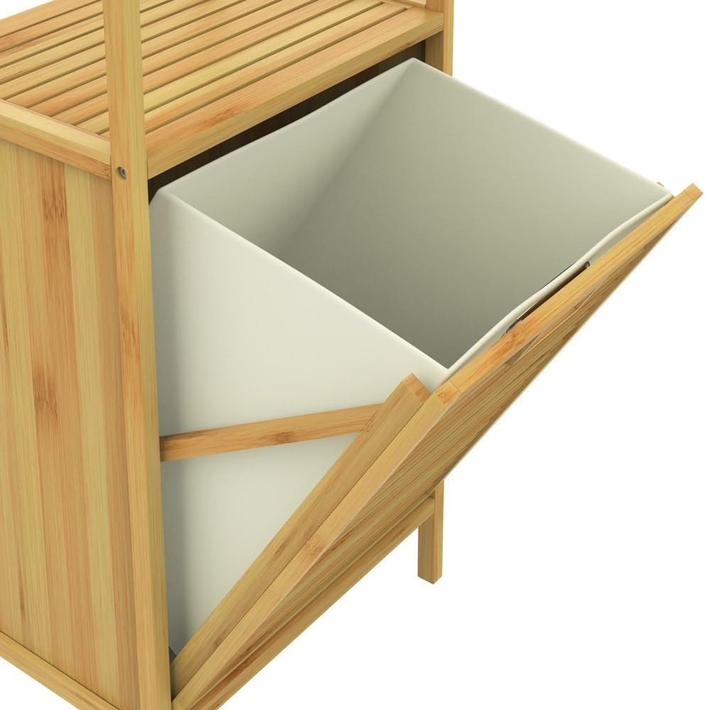 Laundry Basket Cabinet Bamboo Storage Shelf Bathroom Organiser 2 Shelves