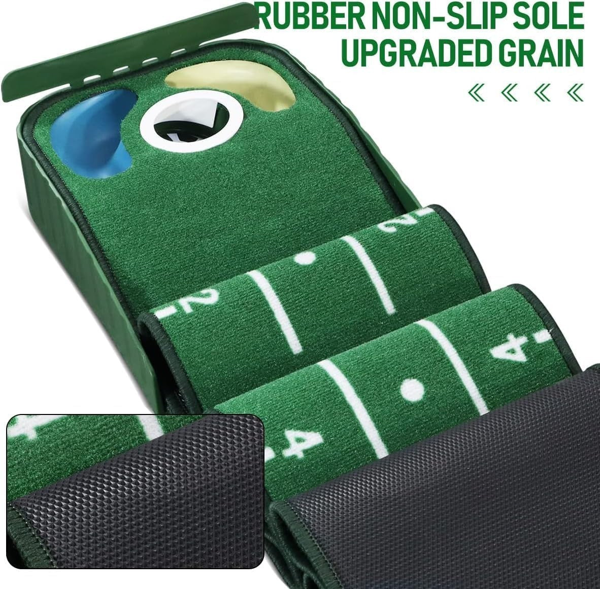 Indoor Golf Putting Mat Trainer with Ball Return & 3 Holes Practice Green