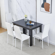 Compact 4 Seater Dining Table Set White Faux Leather Chairs Kitchen