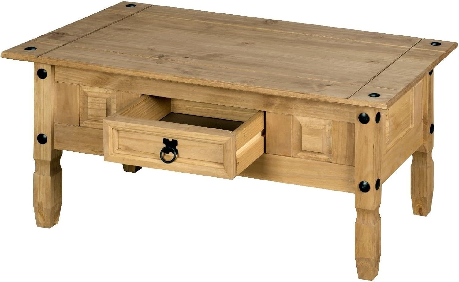 Rustic Pine Coffee Table with Drawer, Solid Wood, 95x50x44cm, Mexican Style