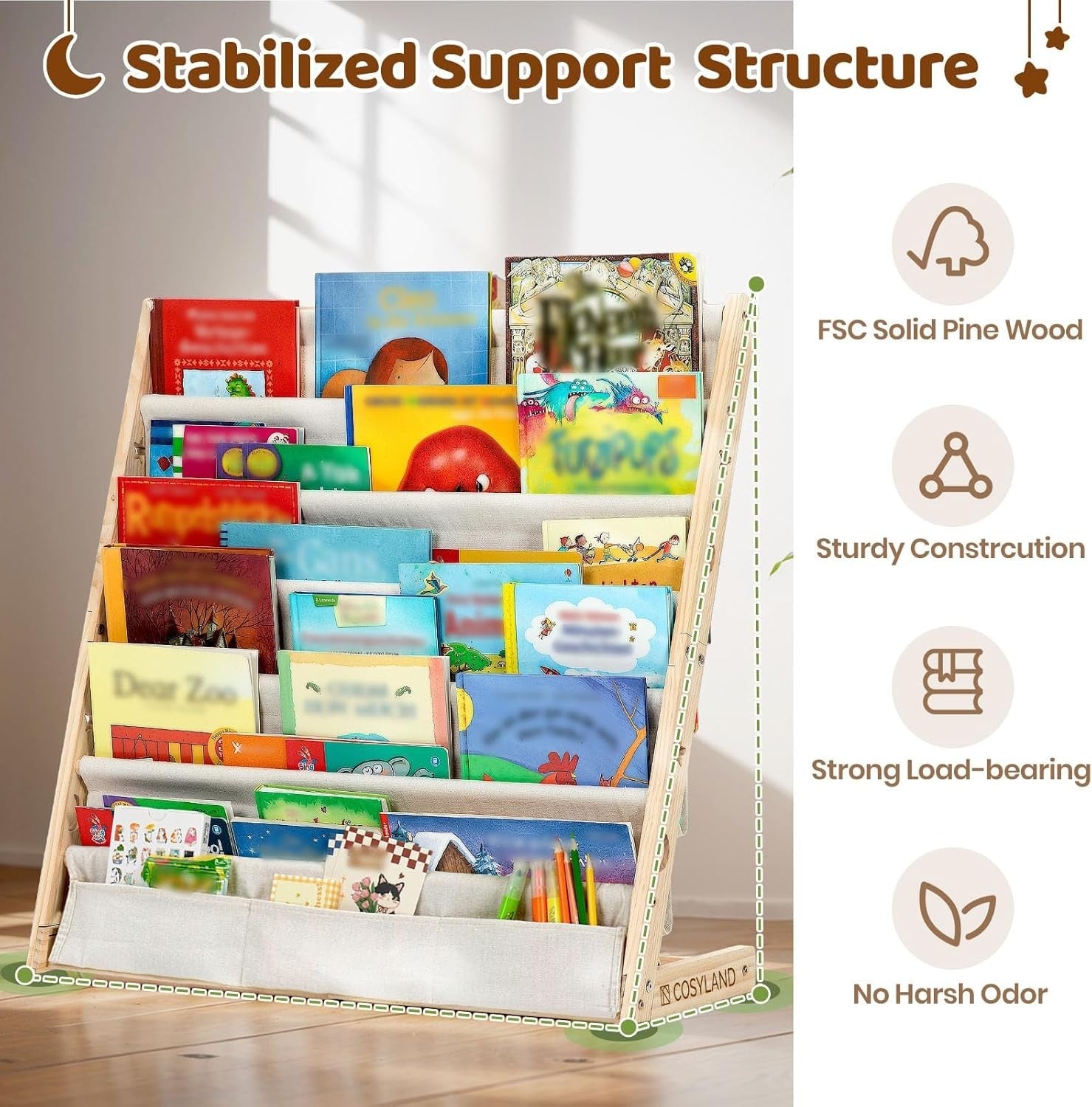 6-Tier Kids Bookshelf Wooden Toddler Book Display Storage Nursery Playroom