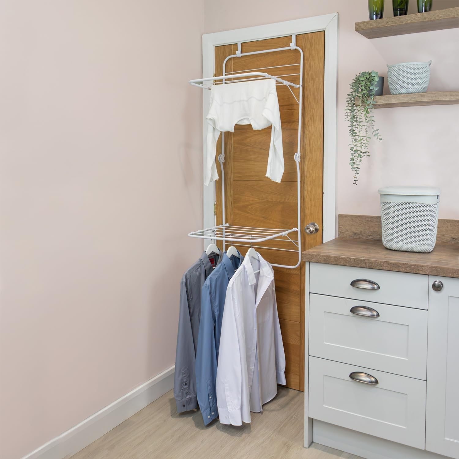 2 Tier Over Door Clothes Airer Drying Rack Space Saving 8.5m White