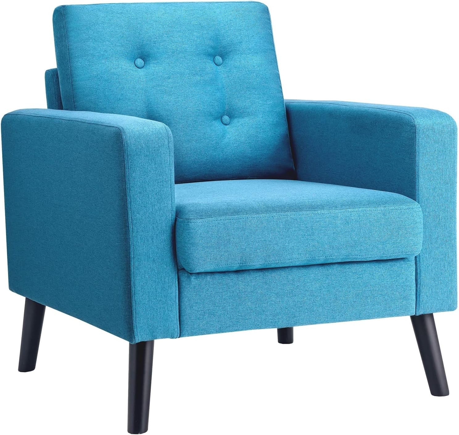 Blue Accent Armchair Button Tufted Linen Lounge Chair
