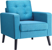 Blue Accent Armchair Button Tufted Linen Lounge Chair