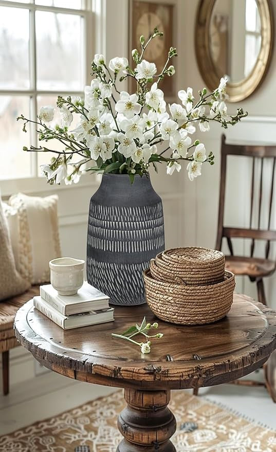 Matte Black Ceramic Vase 27cm Tall Modern Scandinavian Decor for Pampas