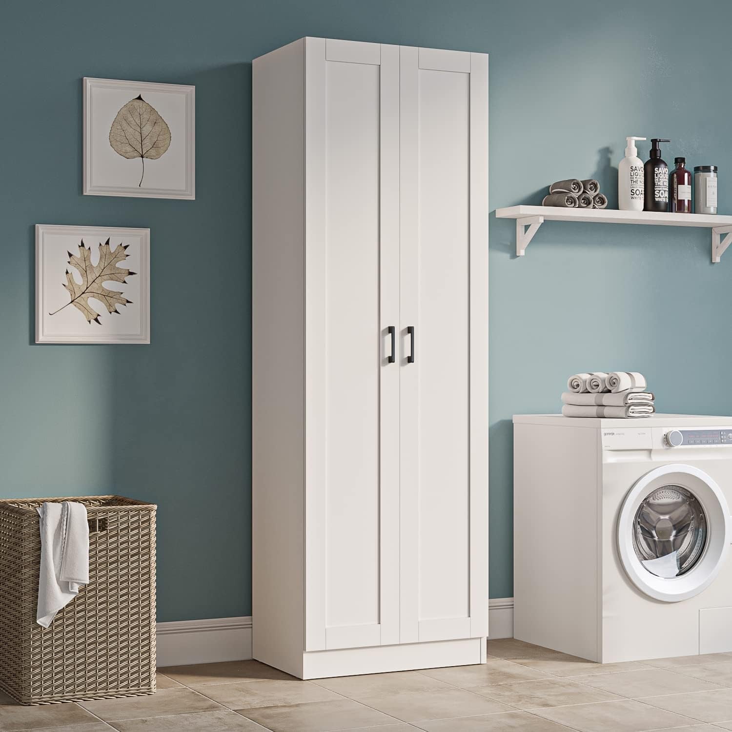 Tall Freestanding Kitchen Storage Cabinet with 2 Doors & Adjustable Shelves