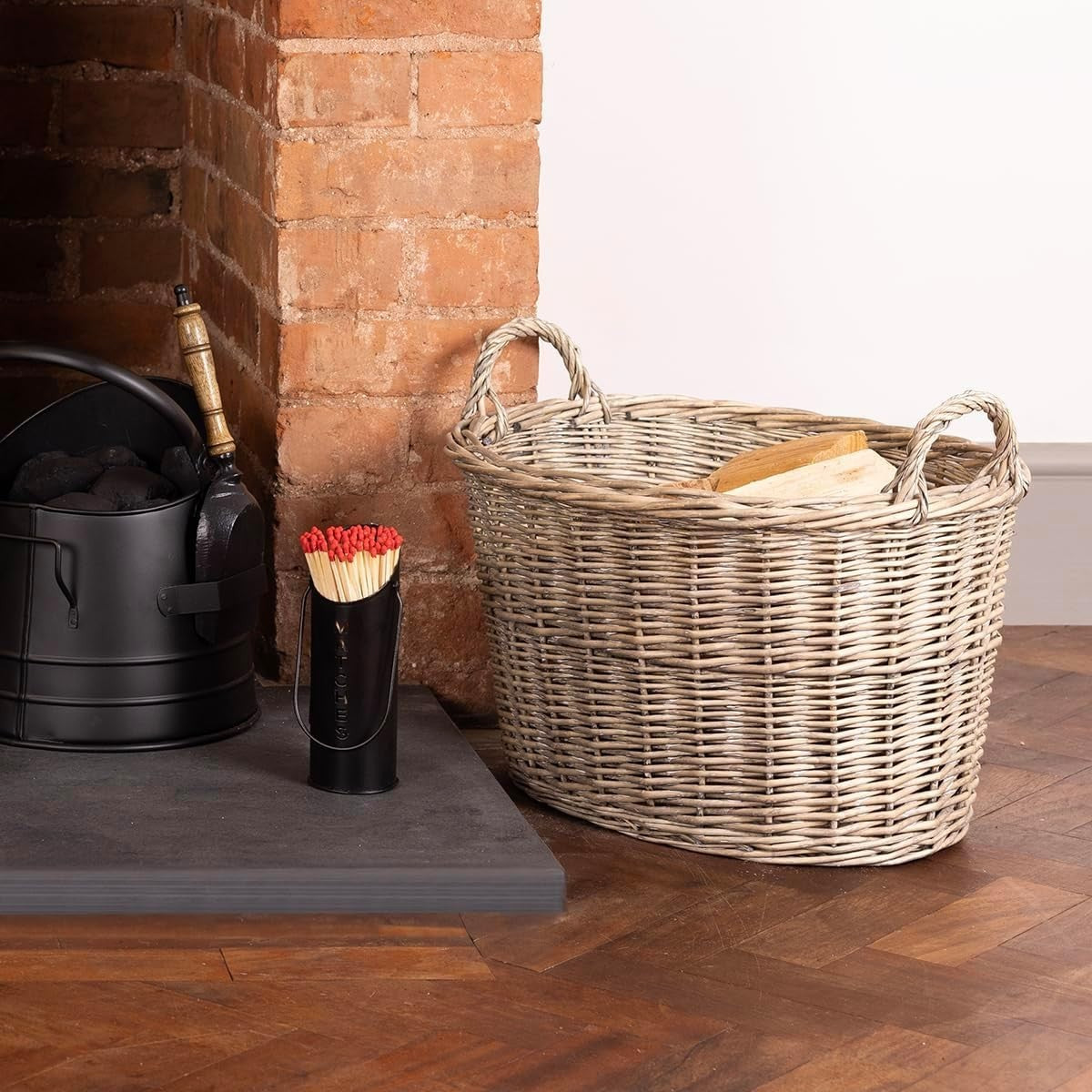Oval Wicker Log Basket Set, Nesting Storage Baskets with Carry Handles, Durable