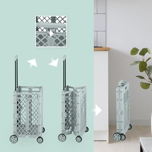 Collapsible Shopping Trolley with Wheels 25kg Load Folding Cart Handle