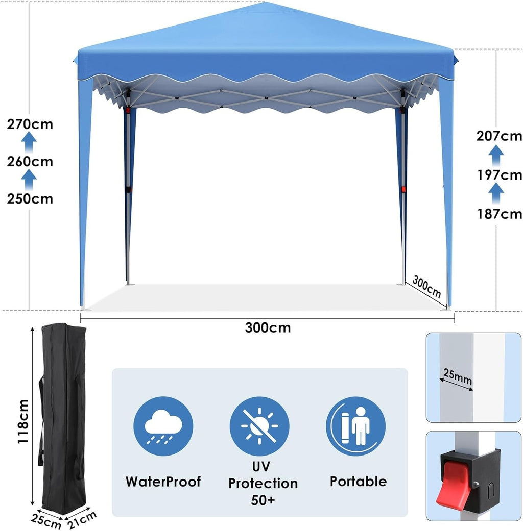3x3M Pop Up Gazebo With Sides Waterproof Garden Party Tent 420D Oxford White