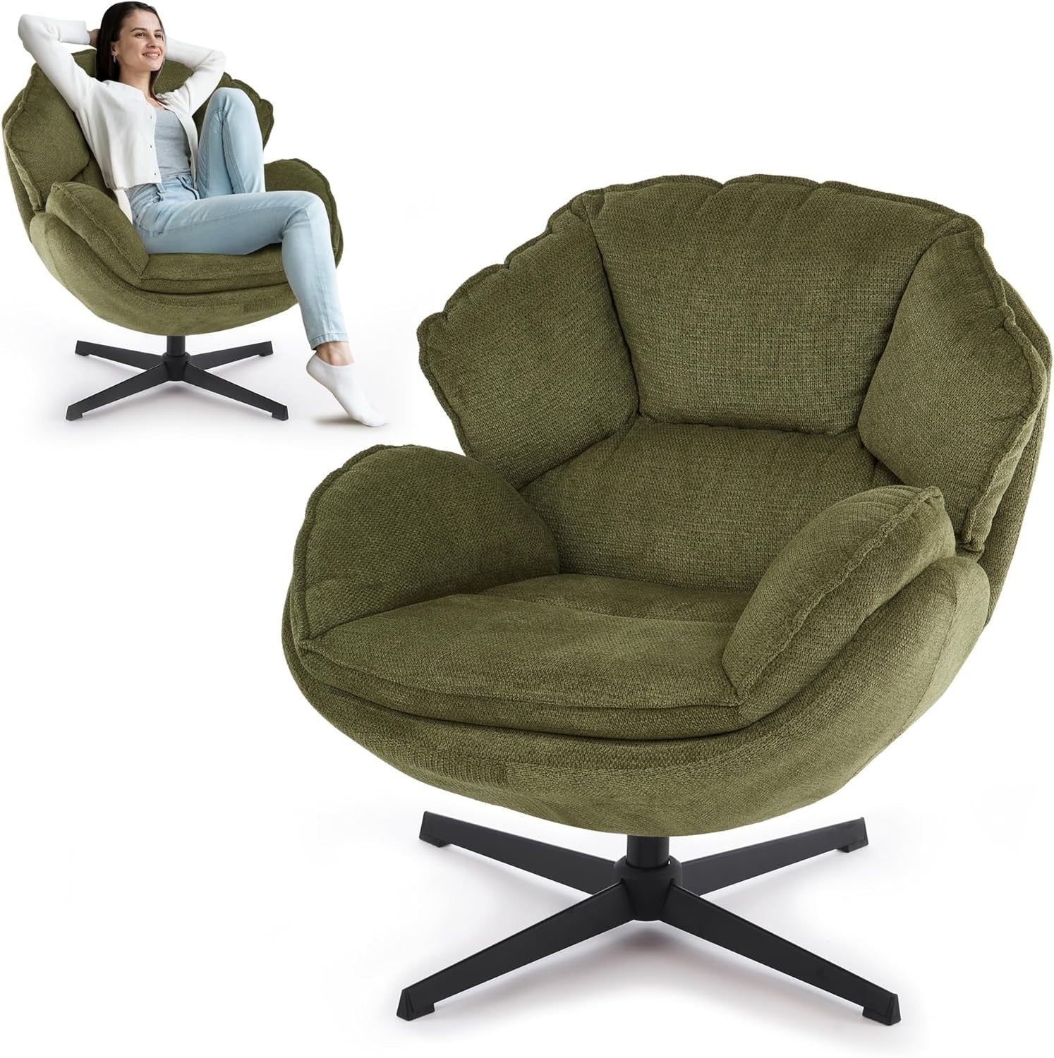 Swivel Accent Chairs Set of 2 | Upholstered Armchairs with Metal Base