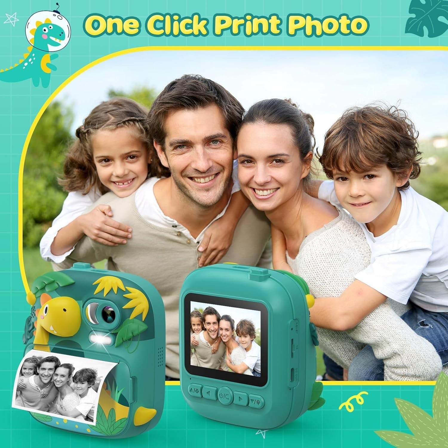 Kids Instant Print Camera 12MP 1080P HD 32GB Card Dinosaur Toy Gift