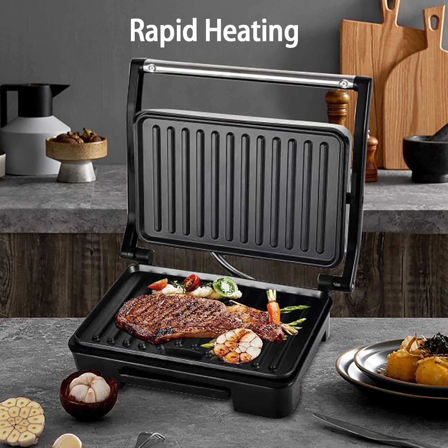 Electric Panini Press & Sandwich Maker Double-Sided Non-Stick Grill