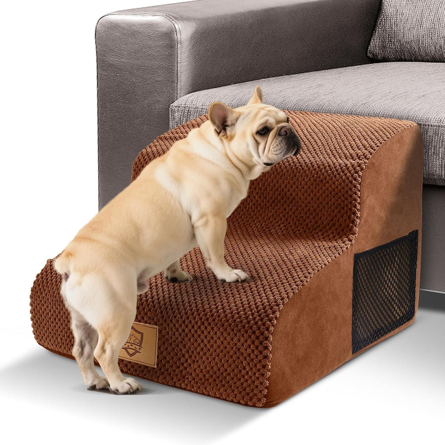 Brown 2 Step Dog Stairs 30D Foam Non Slip Pet Steps 40x30x40cm
