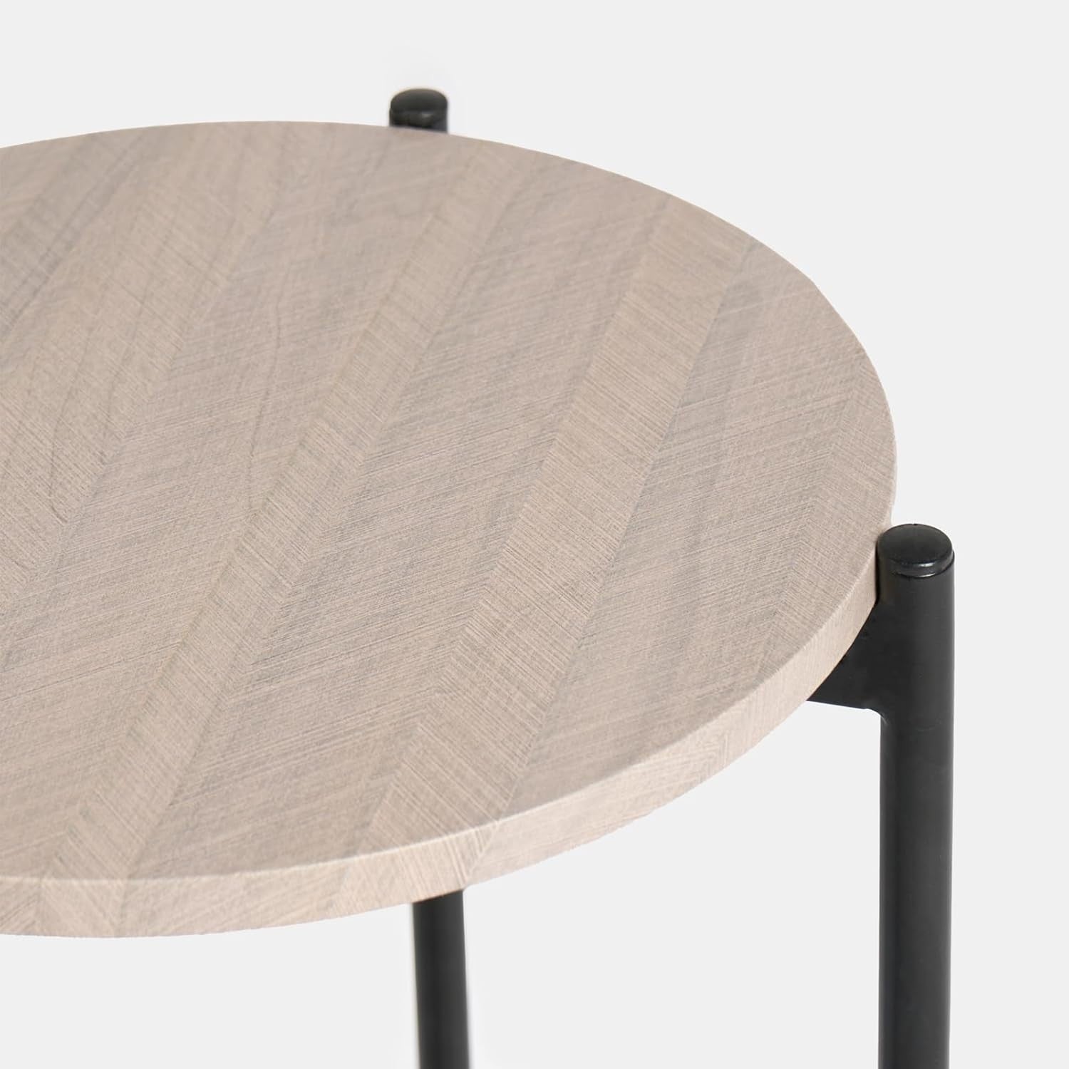 Round Marble Look Side Table Small Coffee End Table with Sturdy Metal Frame