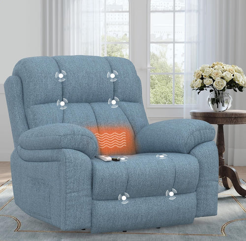 Power Lift Recliner Chair Oversized Massage Heat USB Type-C Footrest Blue