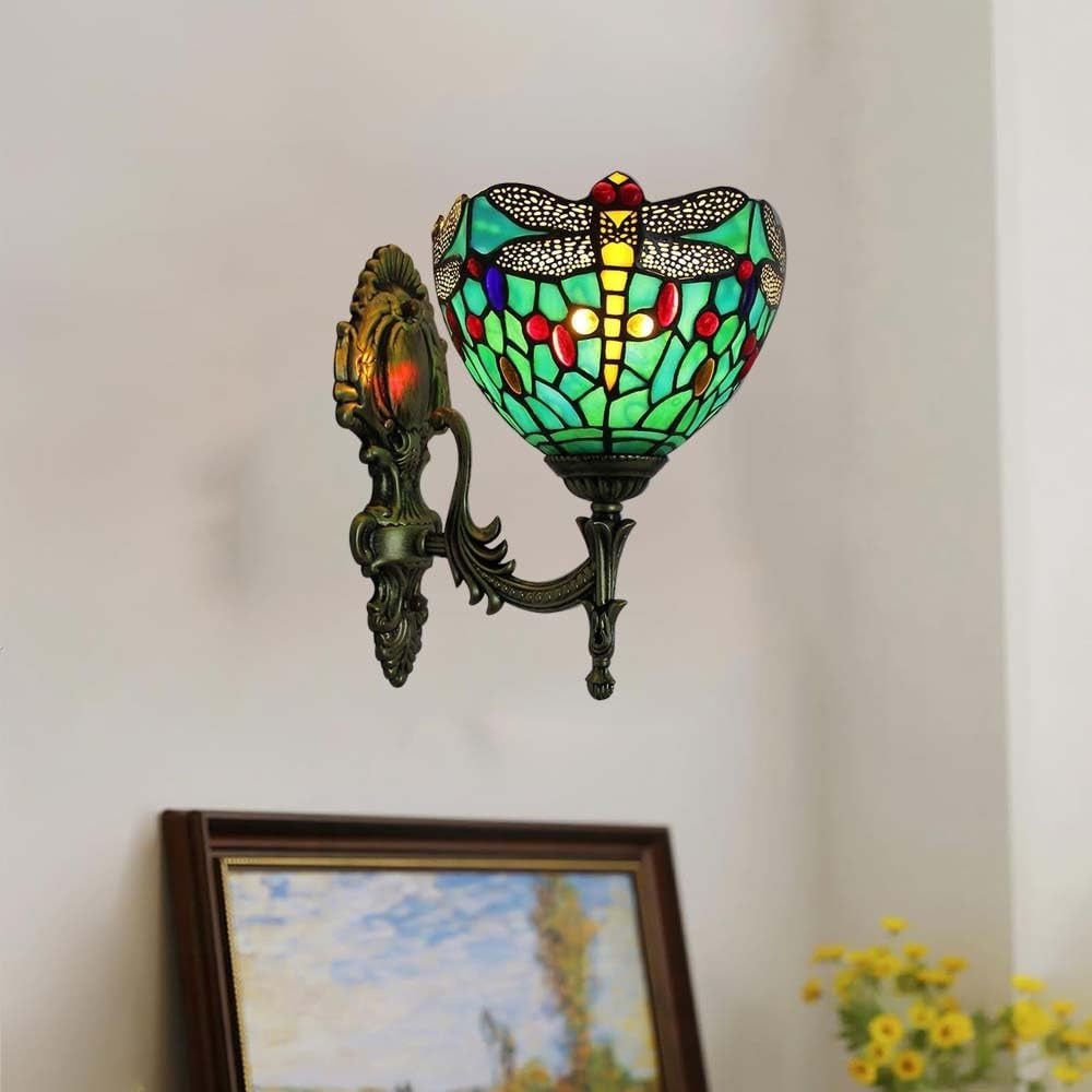 Vintage Stained Glass Wall Light Sconce Lamp Retro Tiffany Style 28cm