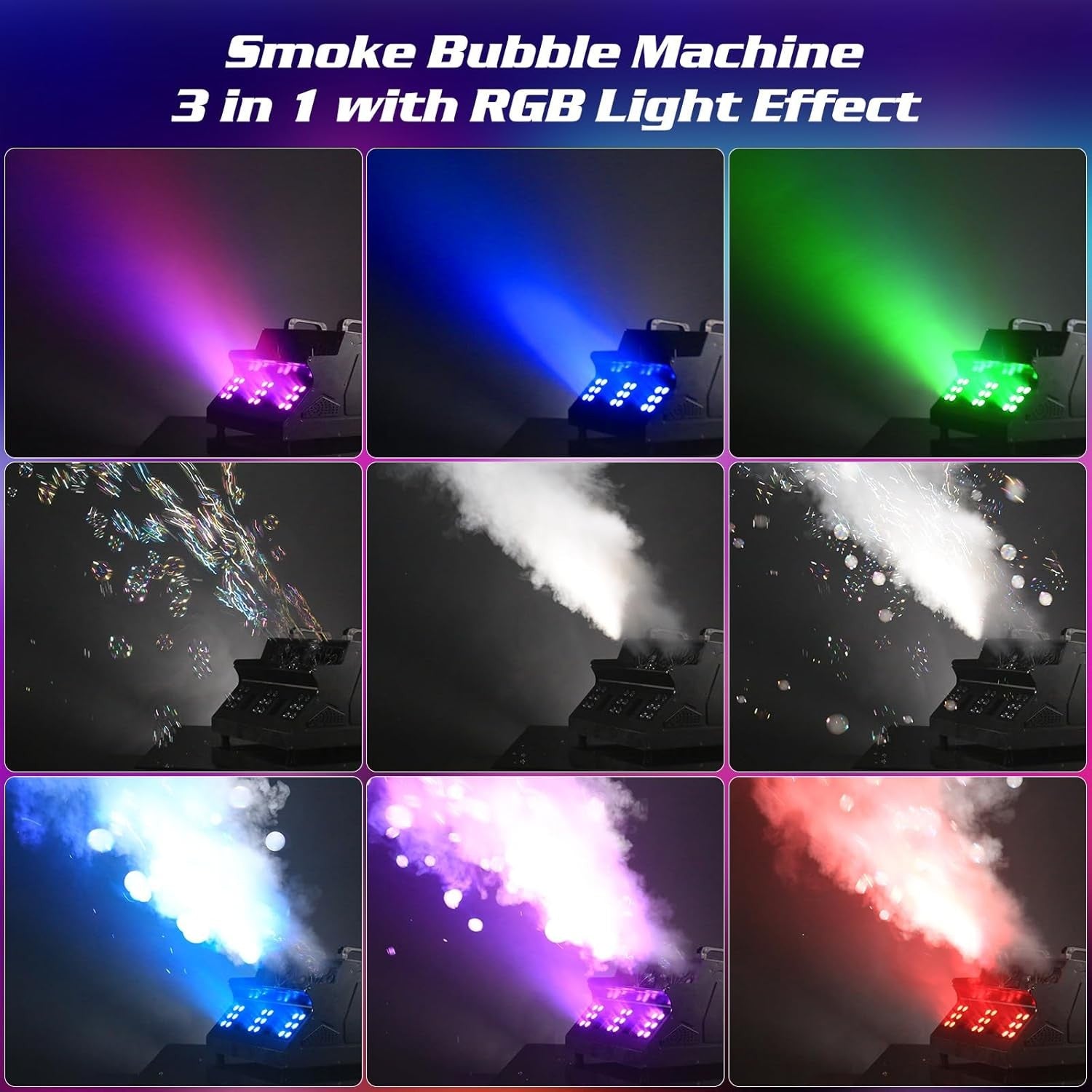 1500W Smoke Bubble Machine RGB DJ Party Remote DMX