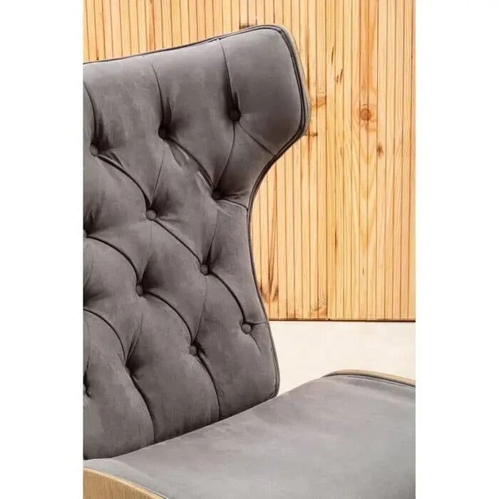 Dark Grey Velvet Wingback Accent Chair Elm Wood Frame Lounge Seat