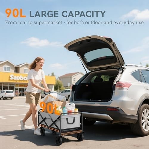 Portable Folding Garden Trolley 90L Camping Shopping Wagon