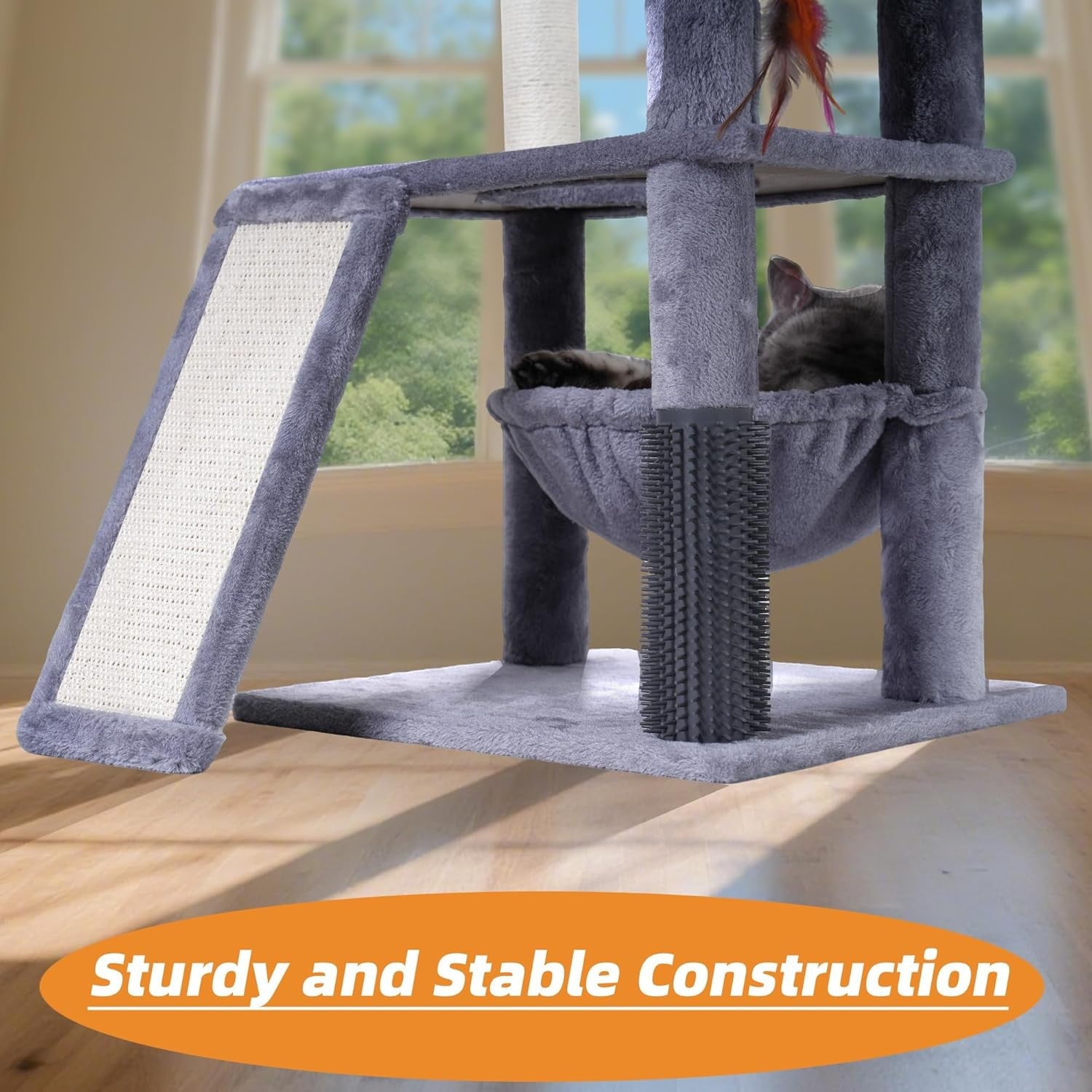Grey Multi Level Cat Tree Tower with Hammock Scratching Posts Play Ladder