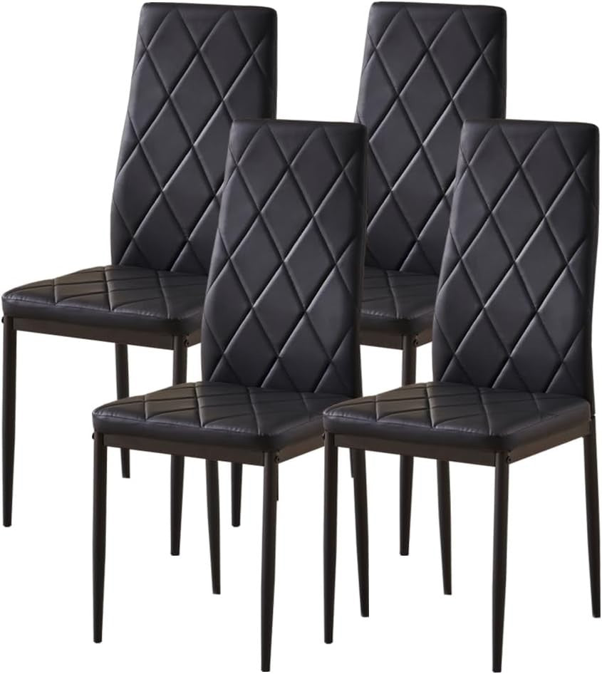 Modern 5 Piece Dining Table Set with 4 Black Leather Chairs for Kitchen
