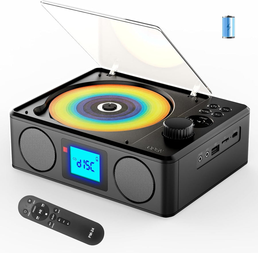 Portable Bluetooth CD Player Rechargeable FM Radio USB TF Stereo Remote