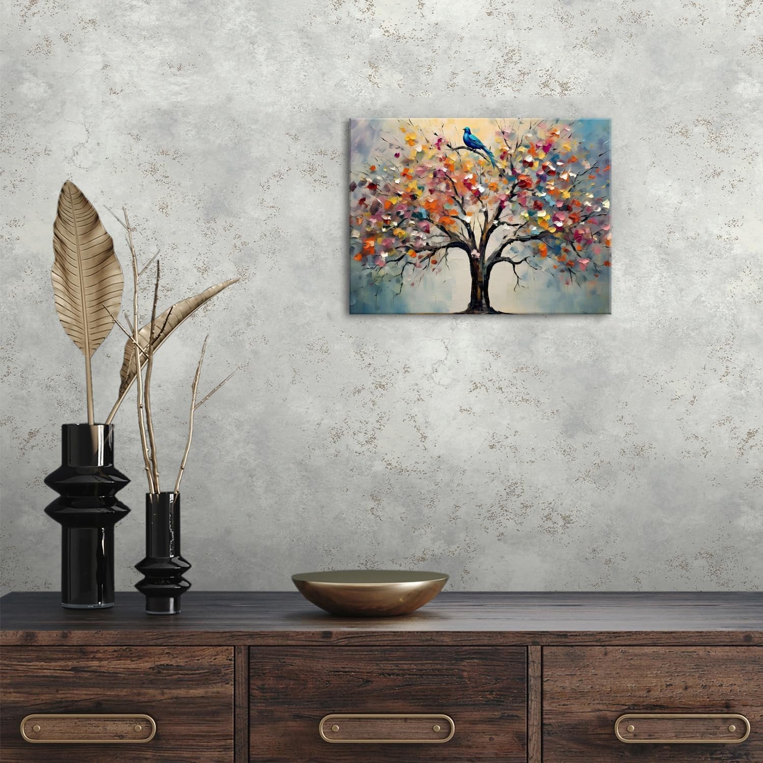 Framed Tree of Life Canvas Wall Art Colourful Modern Living Room Decor