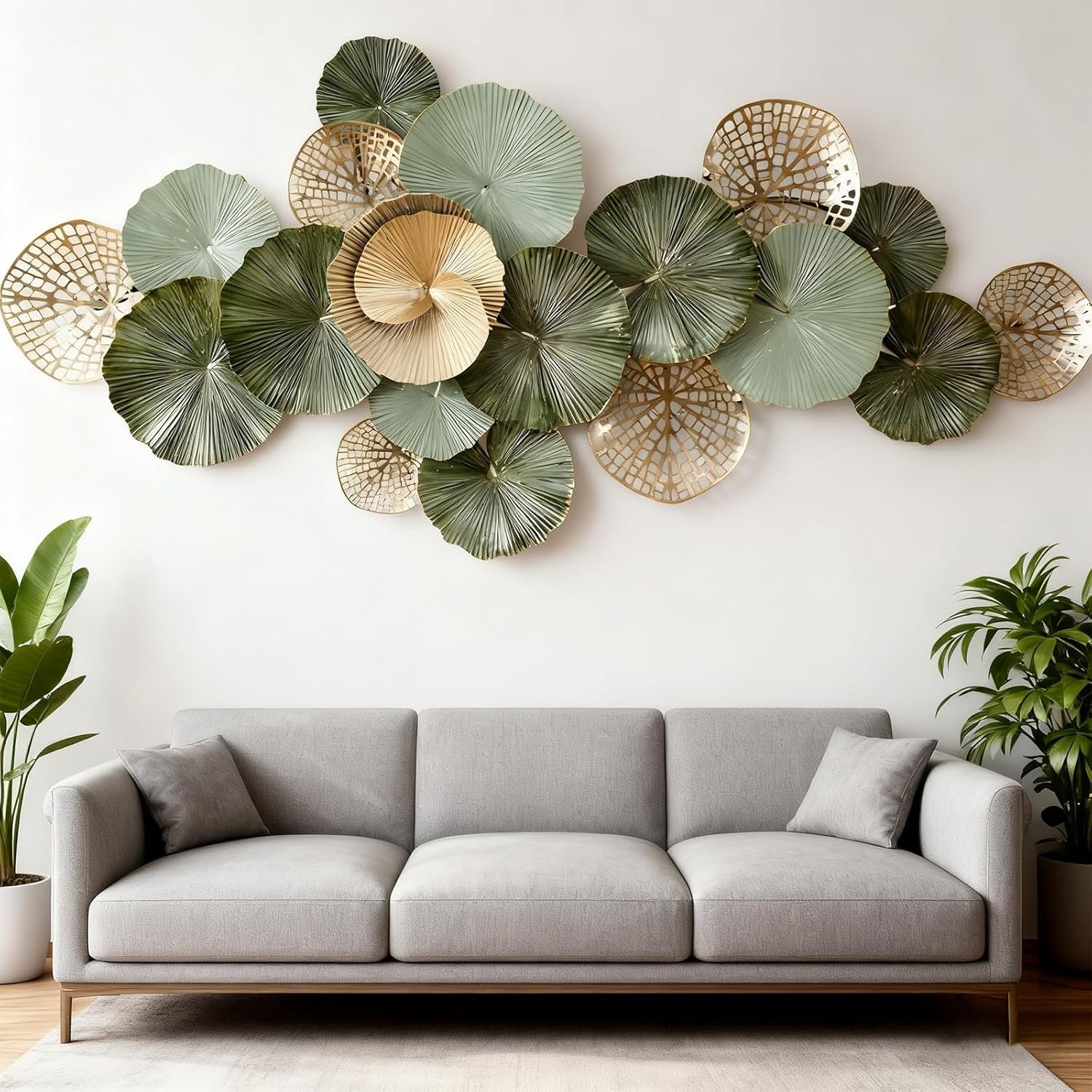 Large Lotus Leaf Metal Wall Art 3D Green 130x67cm Decor