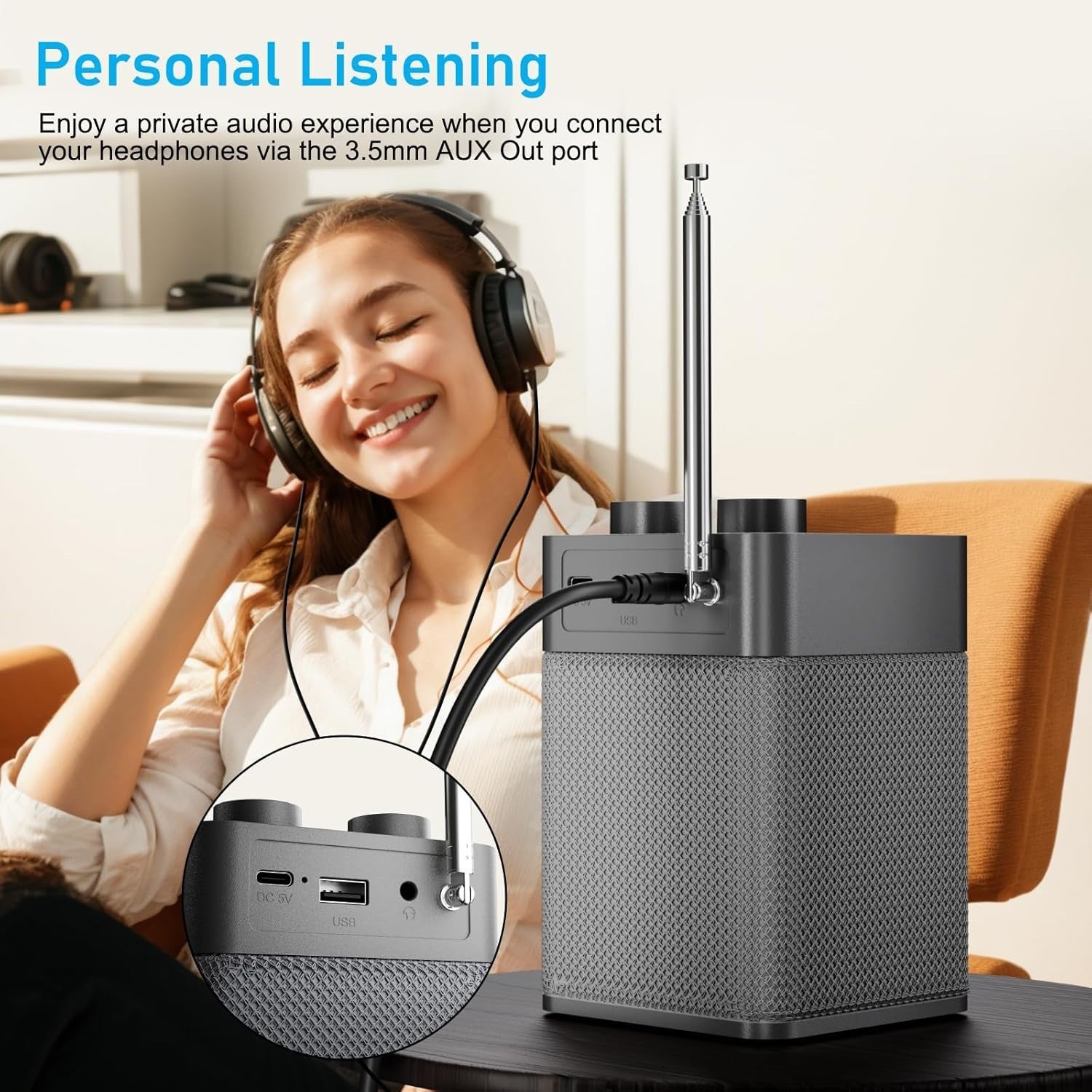 Portable DAB+ FM Radio Bluetooth USB Rechargeable 80 Presets