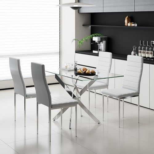 Rectangular Glass Dining Table 120cm Tempered Top Chrome Legs Modern