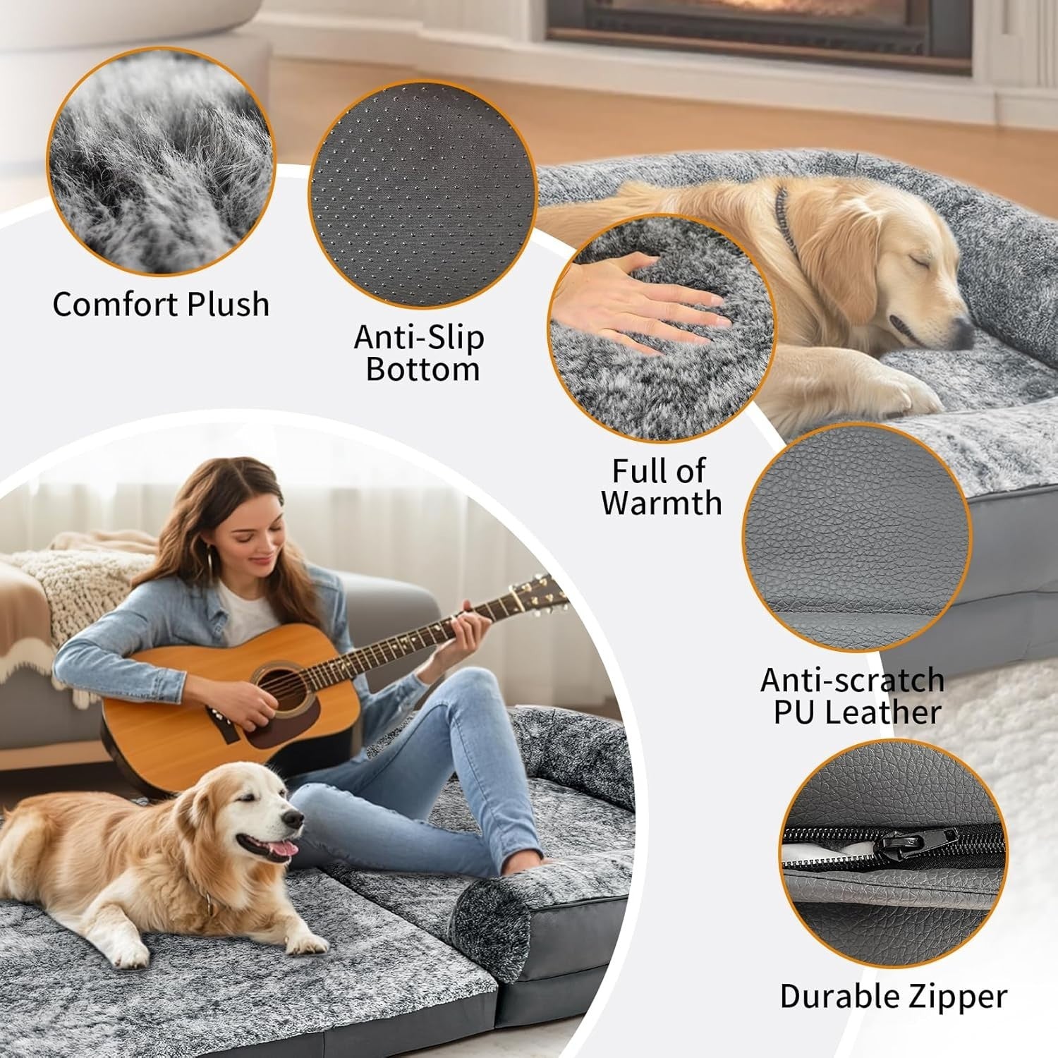 Human Size Dog Bed 180x95cm Orthopedic Memory Foam Grey