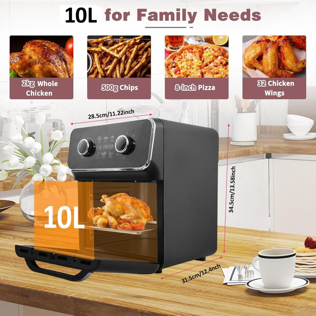 10L Air Fryer Oven Mini Oven Oil-Free Grill Roast Bake Compact 360° Crisp Easy