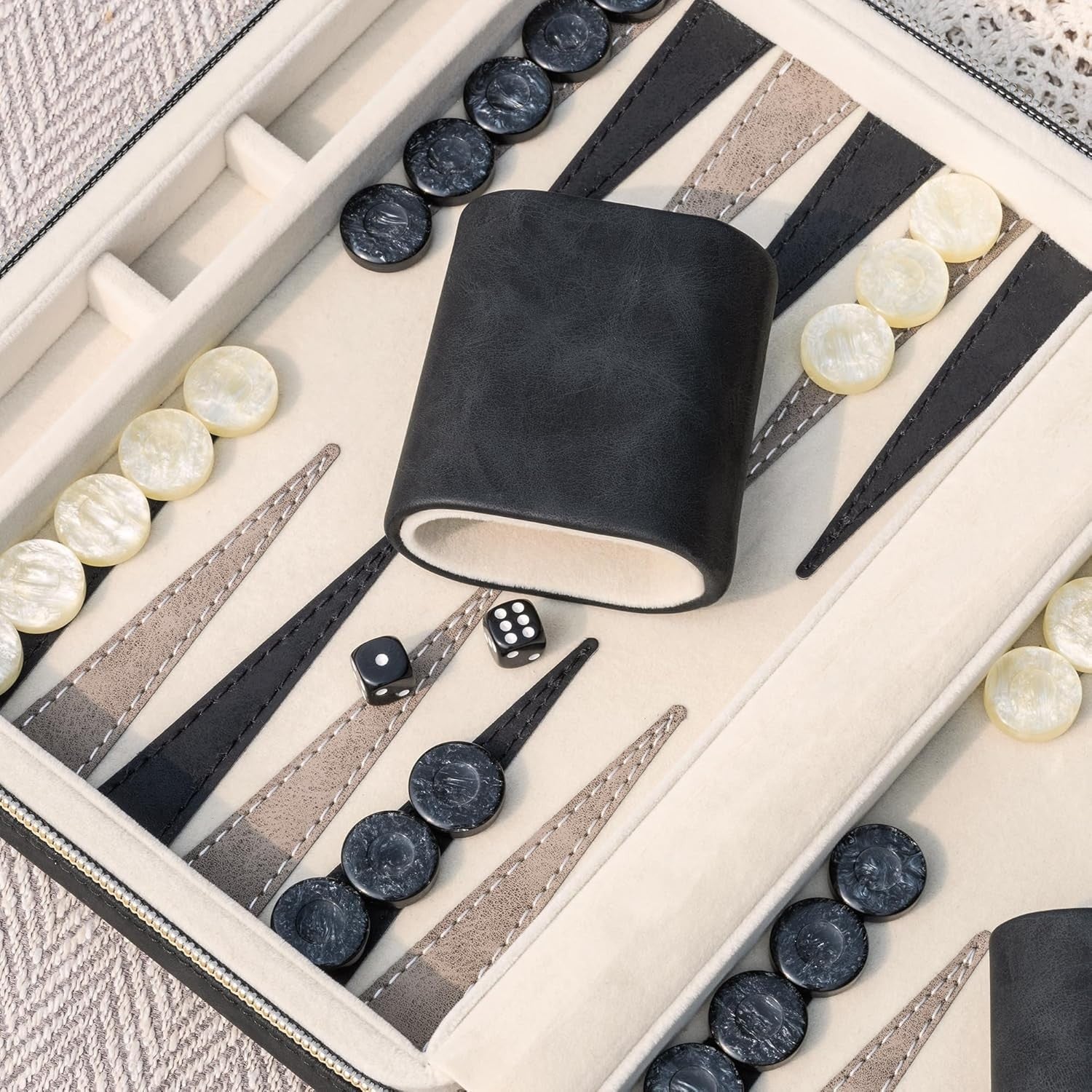 9.4 Inch Travel Backgammon Faux Leather Folding Board Portable Game