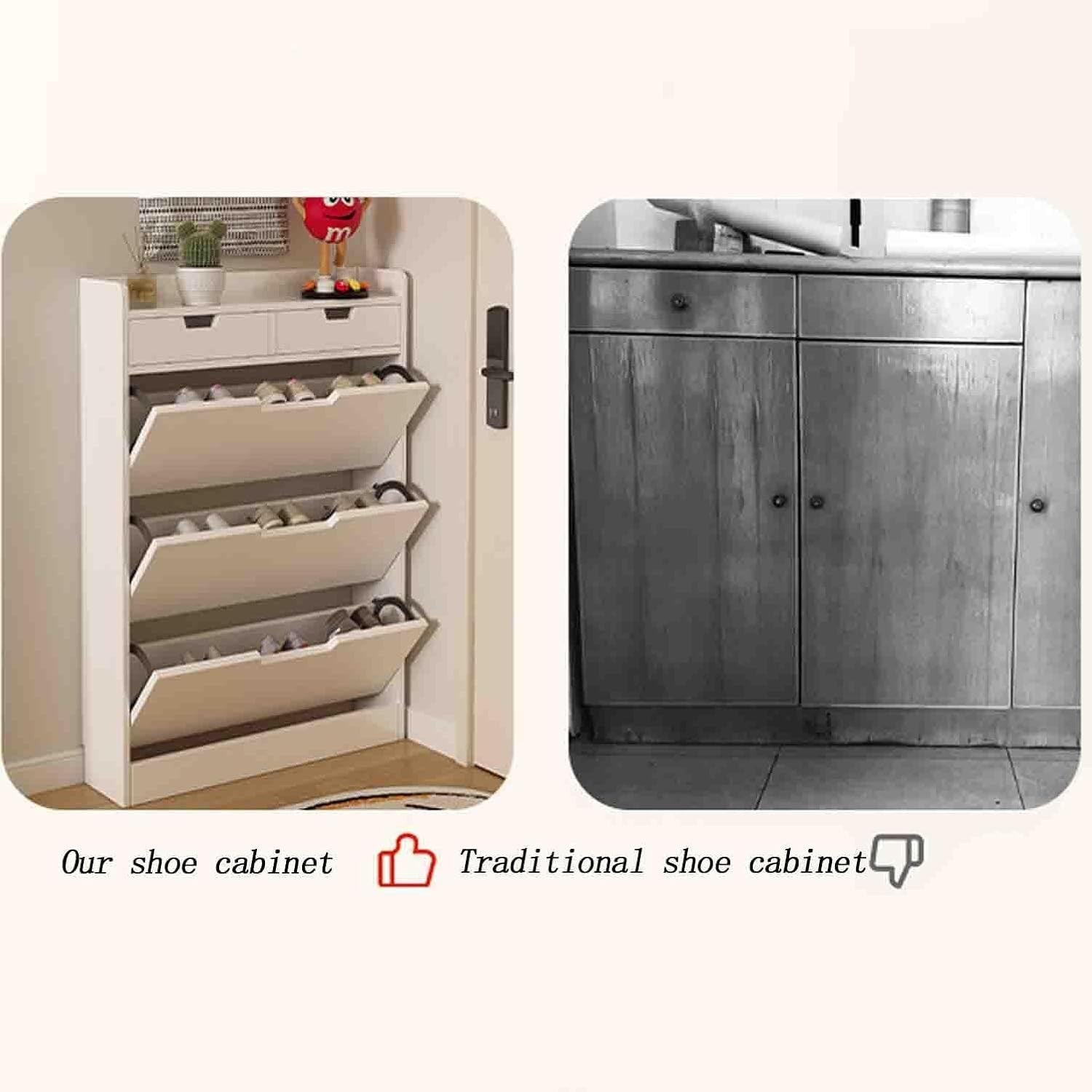 Slim Solid Wood Shoe Cabinet with 3 Flaps & 2 Drawers – 100×17×121 cm