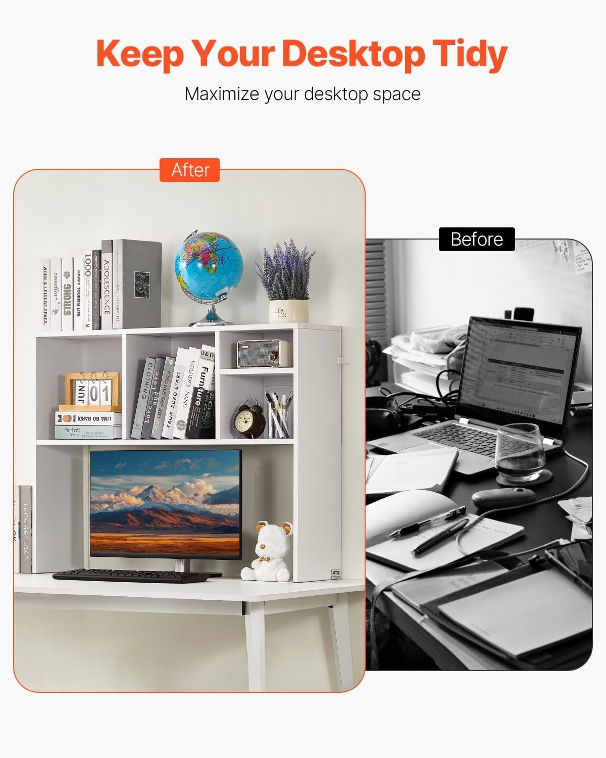 1-Tier Desktop Bookshelf 94cm Office Desk Hutch Organizer Storage Rack White