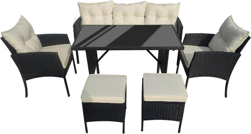 Black Rattan Garden Furniture Set 6 Seater Cushions Sofa Outdoor Patio
