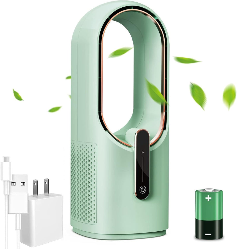 11.8in Bladeless Desk Fan – Rechargeable Quiet Cooling Fan Green with 3 Speeds
