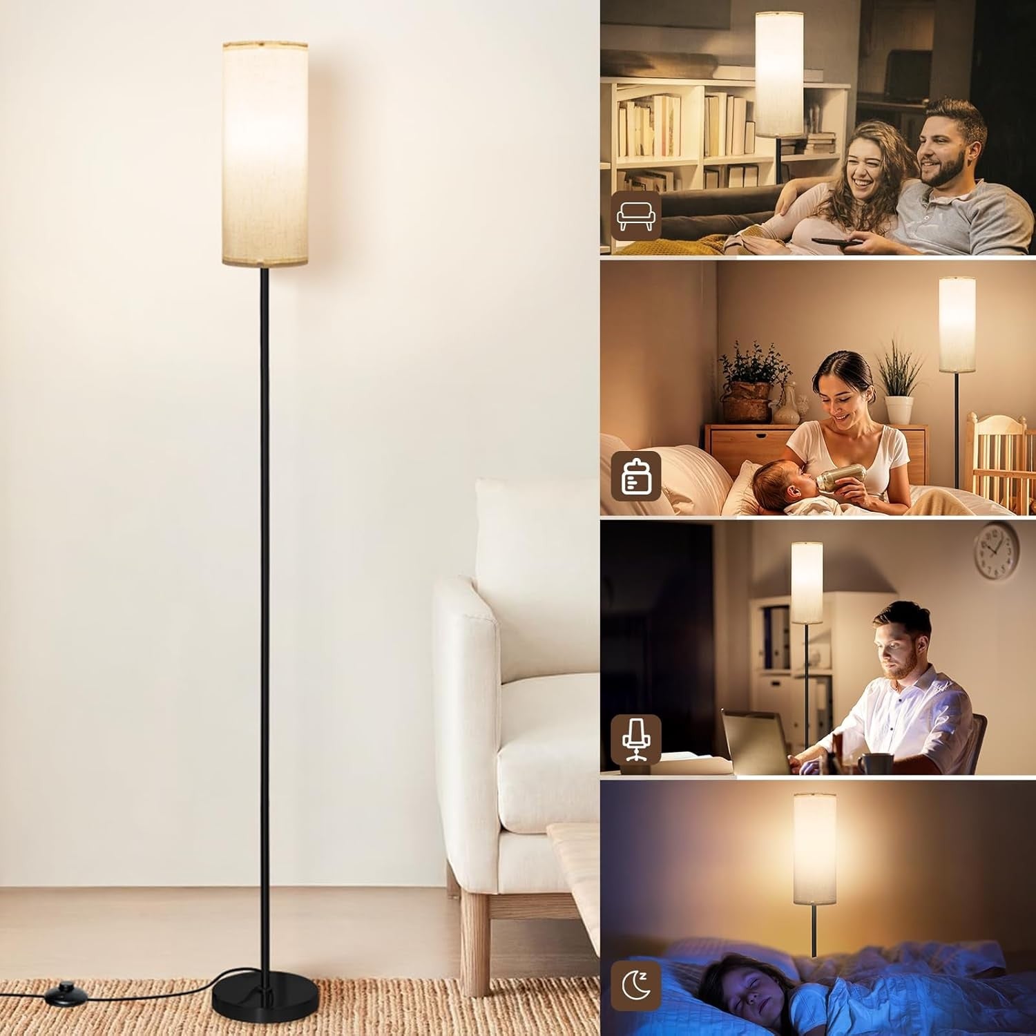 Smart Floor Lamp Remote App Foot Switch Dimmable 3 Colour Modern Standing Light