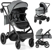 3in1 Baby Stroller Travel System Foldable Pushchair Reversible Seat Grey