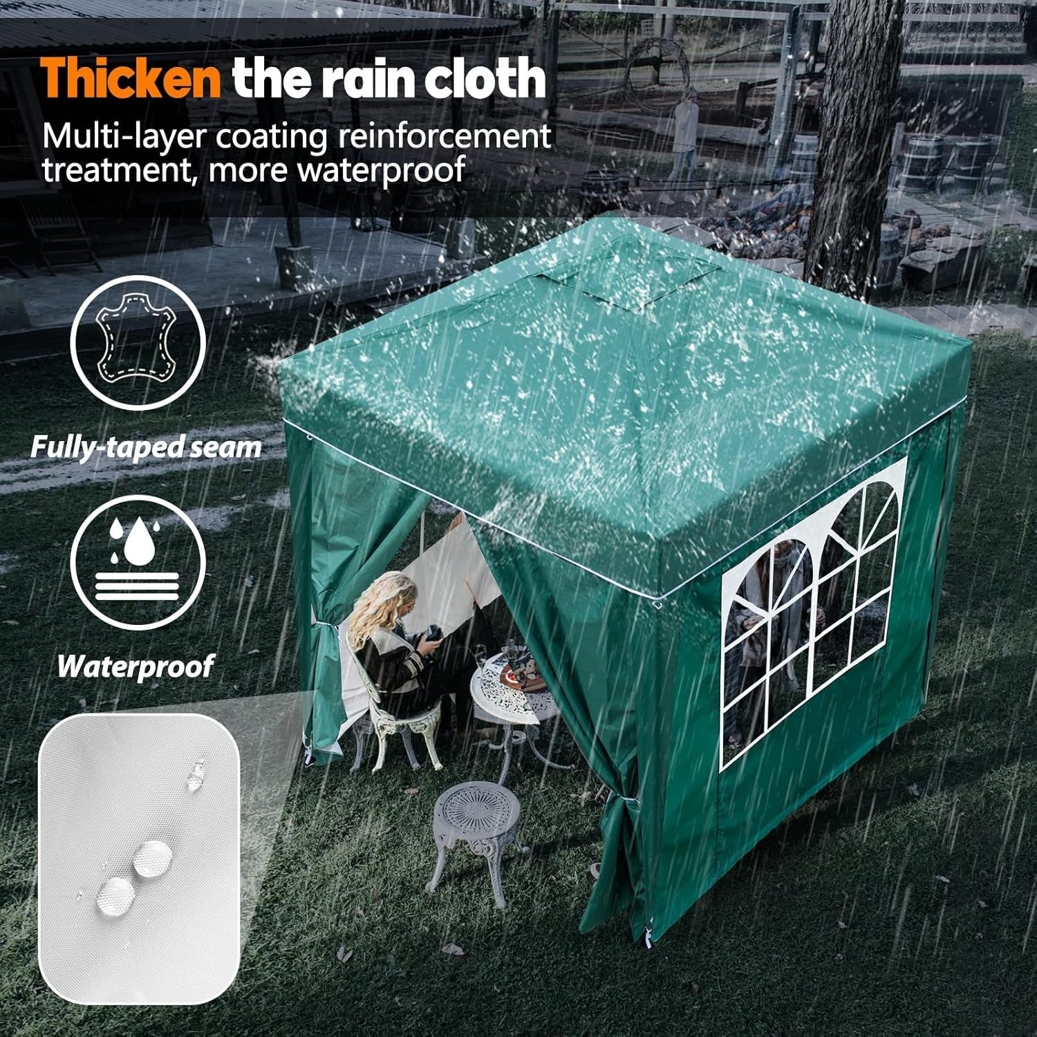 2x2M Green Pop Up Gazebo With Removable Sides Waterproof Outdoor Tent