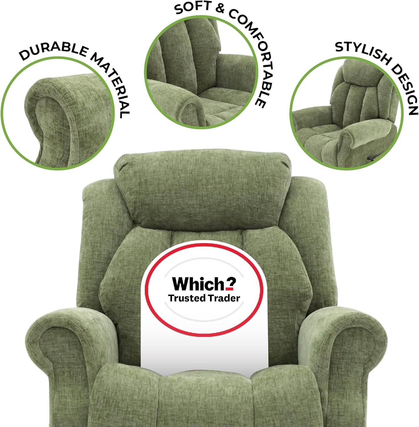 Dual Motor Lift Recliner Chair Heat Massage Fabric Riser Mobility Support Green