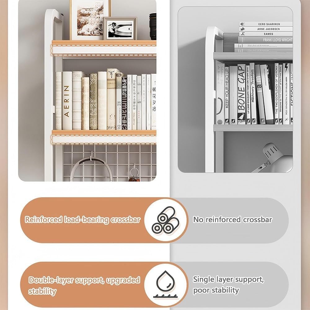 White 2-Tier Desktop Bookcase with Grid Panel Metal/MDF Desk Hutch 95cm