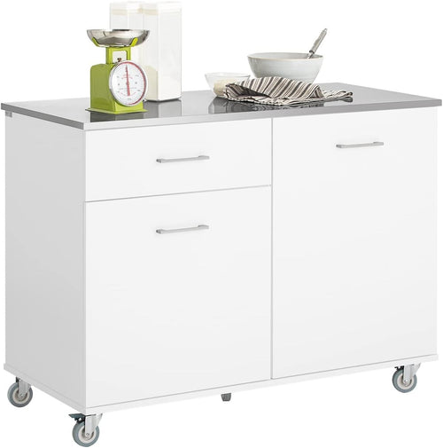 Large Kitchen Island on Wheels Storage Cabinet Stainless Steel Worktop